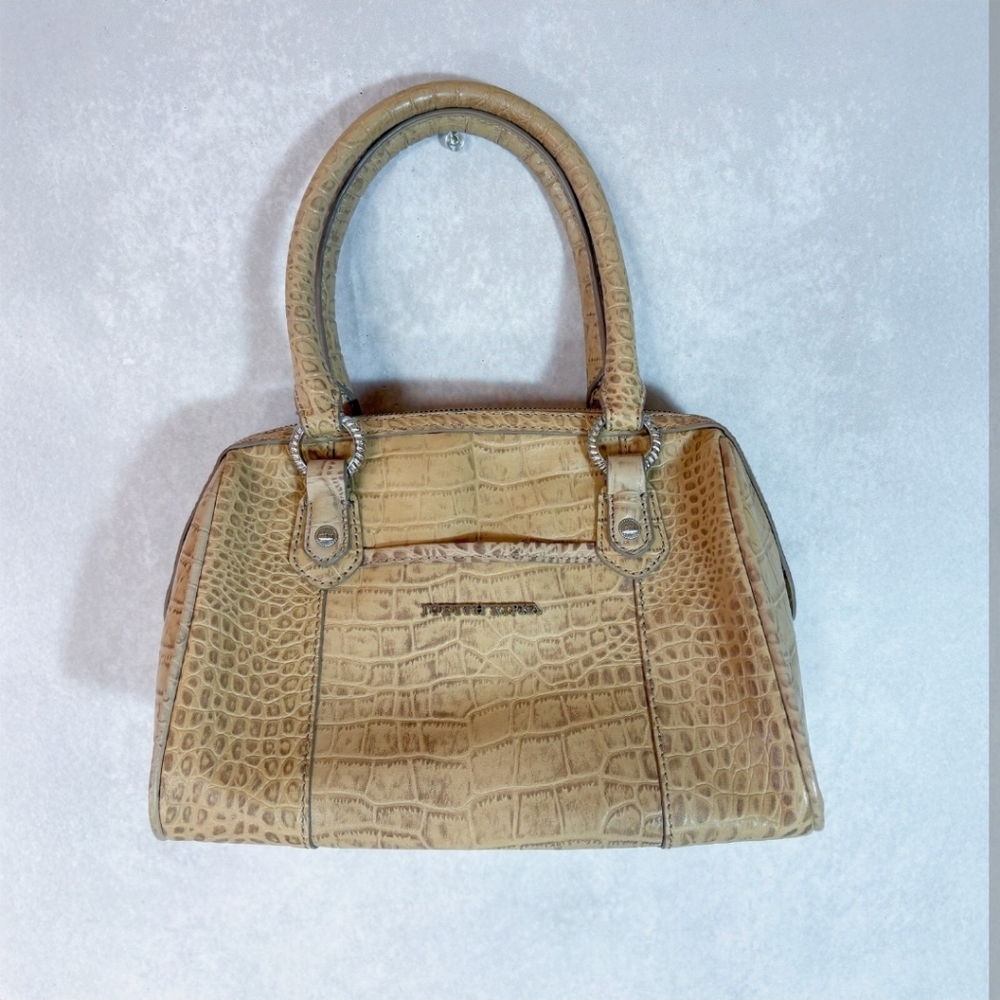 Judith Ripka Tan Leather Satchel Crocidile Embossed Boston Handbag